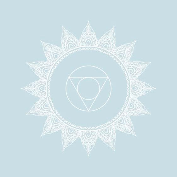 Throat Chakra Symbol  Is a sixteen petal lotus With an inverted triangle and a circle inside They represent the breathy, airy elements of words — just like ether is the airy element of space.